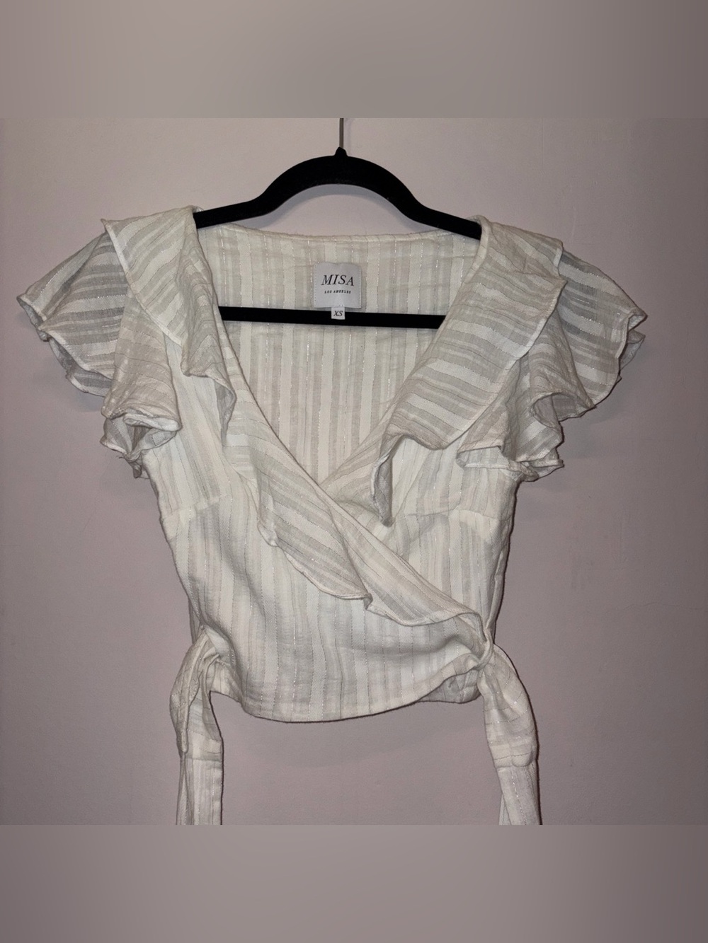MISA Los Angeles White Ruffle Wrap Crop Top